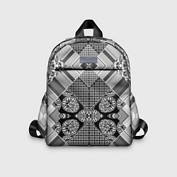 Детский рюкзак Черно белый этнический лоскутный узор, цвет: 3D-принт