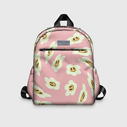 Детский рюкзак Искаженные смайлы-цветы на розовом паттер, цвет: 3D-принт