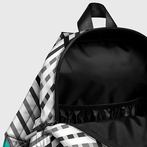 Детский рюкзак Черно-белые переплетенные полосы на бирюзовом фоне / 3D-принт – фото 4
