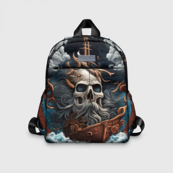 Детский рюкзак Тату ирезуми черепа пирата на корабле в шторм, цвет: 3D-принт