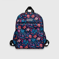 Детский рюкзак Цветочный паттерн в синих и сиреневых тонах, цвет: 3D-принт