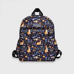 Детский рюкзак Оранжевые зайчики в траве на синем фоне, цвет: 3D-принт