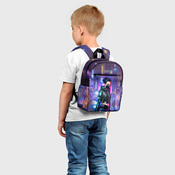 Детский рюкзак Девчонка в маске в мегаполисе - киберпанк, цвет: 3D-принт — фото 2