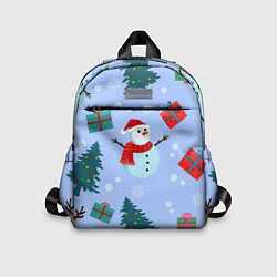 Детский рюкзак Снеговики с новогодними подарками паттерн