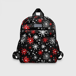 Детский рюкзак Белые и красные снежинки на черном фоне - нейросет, цвет: 3D-принт