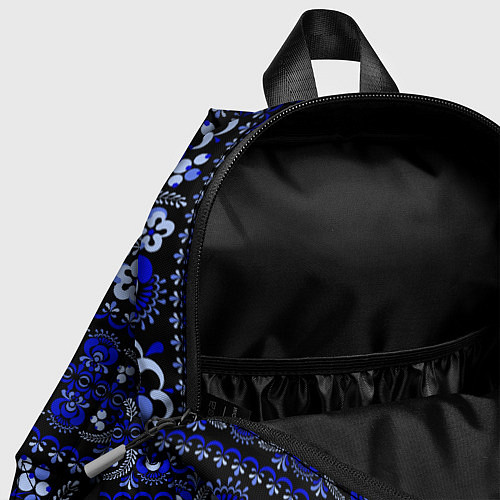 Детский рюкзак Новогодняя гжельская роспись цветами на чёрном фон / 3D-принт – фото 4