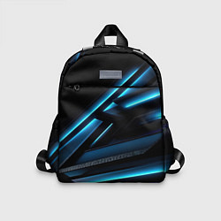 Детский рюкзак Черная абстракция с синим неоновым ярким свечением, цвет: 3D-принт
