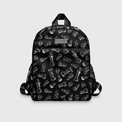 Детский рюкзак Много шахматных фигур на черном паттерне, цвет: 3D-принт