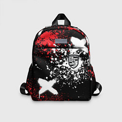Детский рюкзак Логотип Порше на фоне граффити и брызг красок, цвет: 3D-принт
