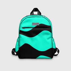 Детский рюкзак Бирюзовый в чёрные волнистые полосы абстракция, цвет: 3D-принт