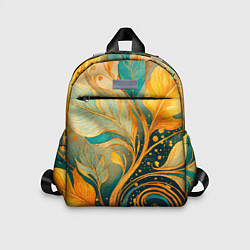 Детский рюкзак Золотые и бирюзовые листья абстракция, цвет: 3D-принт
