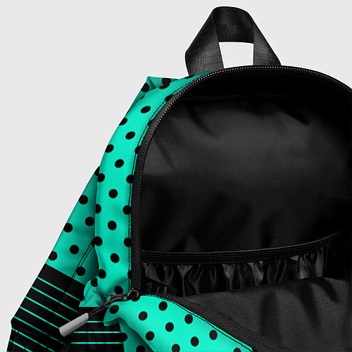 Детский рюкзак Мятный зелёный в чёрный горошек и полоски / 3D-принт – фото 4
