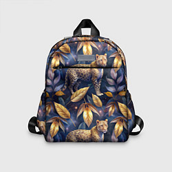 Детский рюкзак Леопард с золотыми листьями паттерны, цвет: 3D-принт