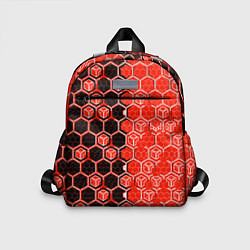 Детский рюкзак Техно-киберпанк шестиугольники красный и чёрный, цвет: 3D-принт