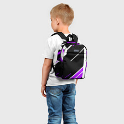 Детский рюкзак Бело-фиолетовые полосы на чёрном фоне, цвет: 3D-принт — фото 2