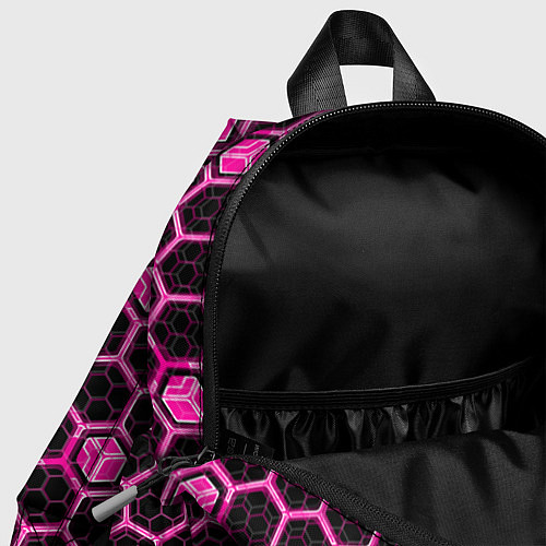 Детский рюкзак Техно-киберпанк шестиугольники розовый и чёрный с / 3D-принт – фото 4