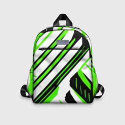Детский рюкзак Чёрно-зелёные полосы на белом фоне, цвет: 3D-принт