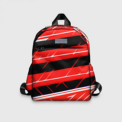 Детский рюкзак Чёрно-белые полосы на красном фоне, цвет: 3D-принт