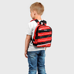 Детский рюкзак Чёрно-белые полосы на красном фоне, цвет: 3D-принт — фото 2