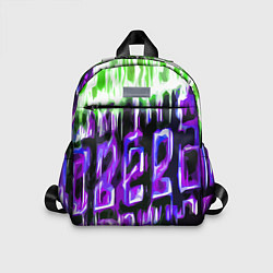 Детский рюкзак Фиолетово-зелёная абстракция на чёрном фоне, цвет: 3D-принт