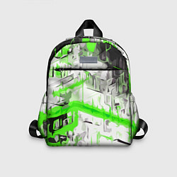 Детский рюкзак Бело-зелёная абстракция на чёрном фоне, цвет: 3D-принт
