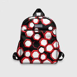 Детский рюкзак Красно-белые шестиугольники на чёрном фоне, цвет: 3D-принт