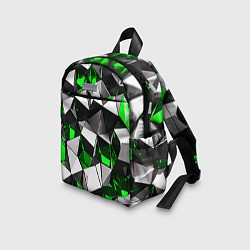 Детский рюкзак Зелёно-белые рельефные треугольники на чёрном фоне, цвет: 3D-принт — фото 2