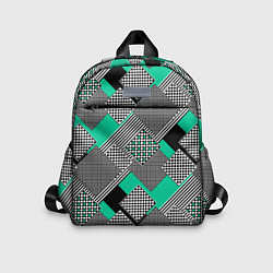 Детский рюкзак Черно бирюзовая абстрактная геометрия пэчворк, цвет: 3D-принт