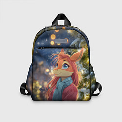 Детский рюкзак Рыжая лошадка на фоне Нового года