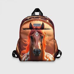 Детский рюкзак Огненная лошадь на коричневом фоне, цвет: 3D-принт