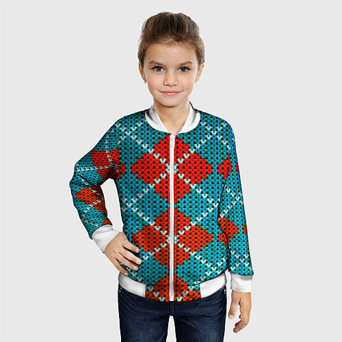 Детский бомбер Knitting pattern / 3D-Белый – фото 4