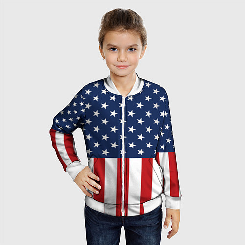 Детский бомбер Флаг США / 3D-Белый – фото 4
