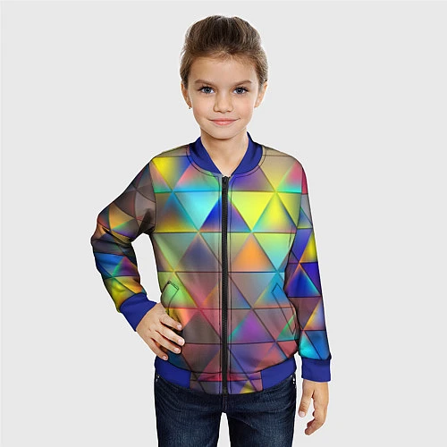 Детский бомбер Разноцветные треугольники / 3D-Синий – фото 4