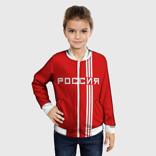 Детский бомбер Россия: Красная машина / 3D-Белый – фото 4