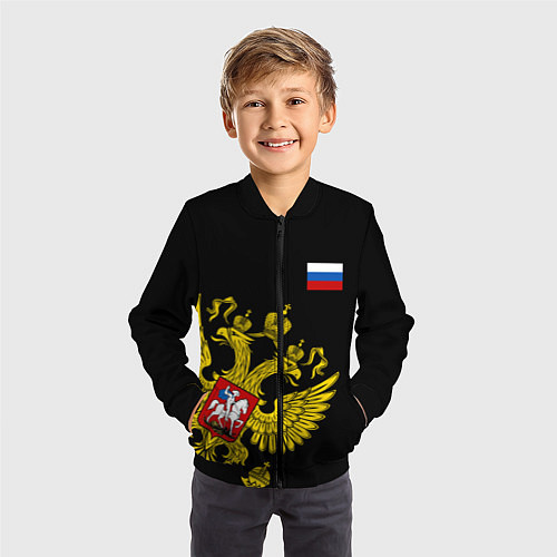 Детский бомбер Флаг и Герб России / 3D-Черный – фото 3