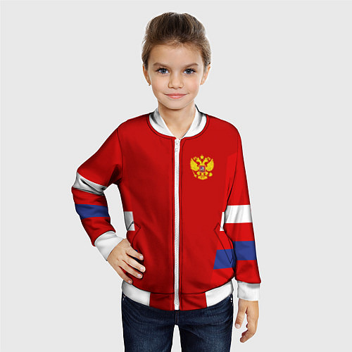 Детский бомбер Russia: Sport Tricolor / 3D-Белый – фото 4