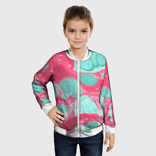 Детский бомбер Watercolor: Pink & Turquoise / 3D-Белый – фото 4
