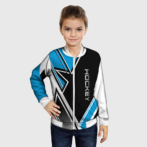 Детский бомбер Hockey black blue white / 3D-Белый – фото 4