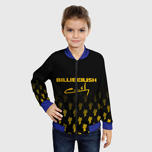 Детский бомбер Billie Eilish: Yellow & Black Autograph / 3D-Синий – фото 4