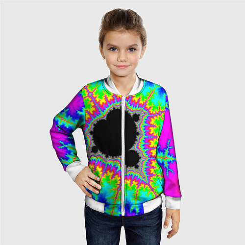 Детский бомбер Фрактальная кислотная черная дыра - множество Манд / 3D-Белый – фото 4