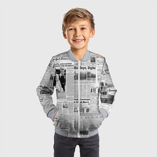 Детский бомбер Газета Newspaper / 3D-Серый – фото 3