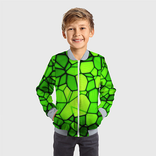 Детский бомбер Зеленая мозаика / 3D-Серый – фото 3