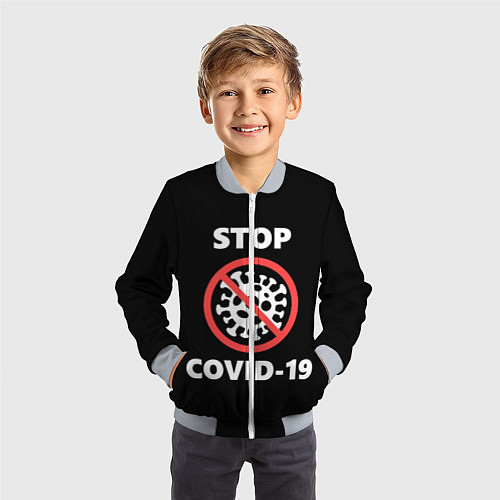 Детский бомбер STOP COVID-19 / 3D-Серый – фото 3