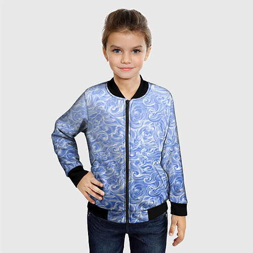 Детский бомбер Волны на голубом фоне / 3D-Черный – фото 4