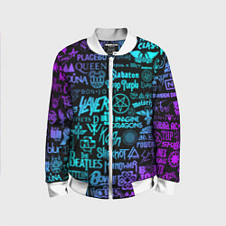 Бомбер детский ЛОГОТИПЫ РОК ГРУПП, цвет: 3D-белый