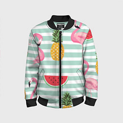 Бомбер детский Фламинго и фрукты, цвет: 3D-черный