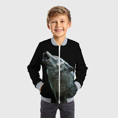 Детский бомбер Воющий волк / 3D-Серый – фото 3