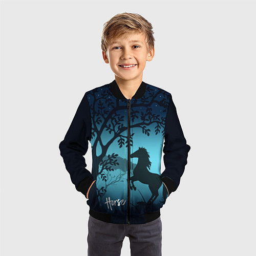 Детский бомбер Конь / 3D-Черный – фото 3