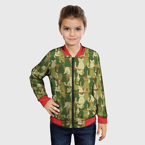Детский бомбер Камуфляж из котов / 3D-Красный – фото 4