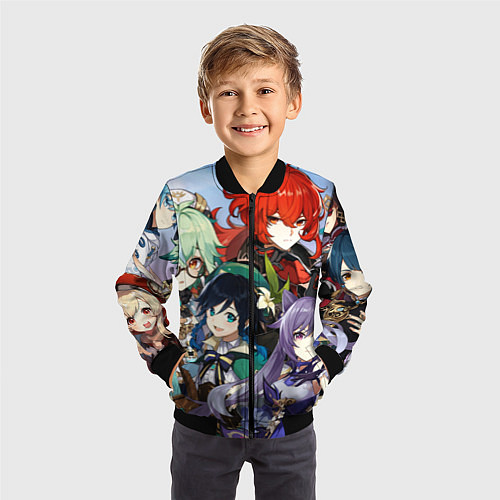 Детский бомбер Персонажи Genshin Impact / 3D-Черный – фото 3